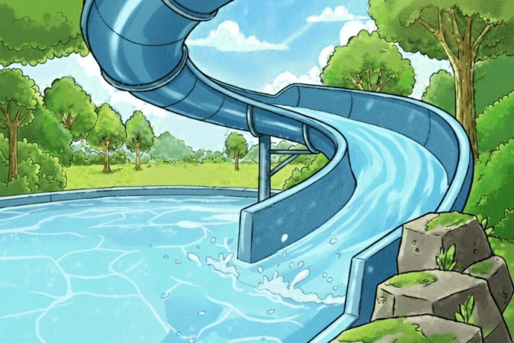 西猪名公園ウォーターランドのウォータースライダー(生成AIイメージ)