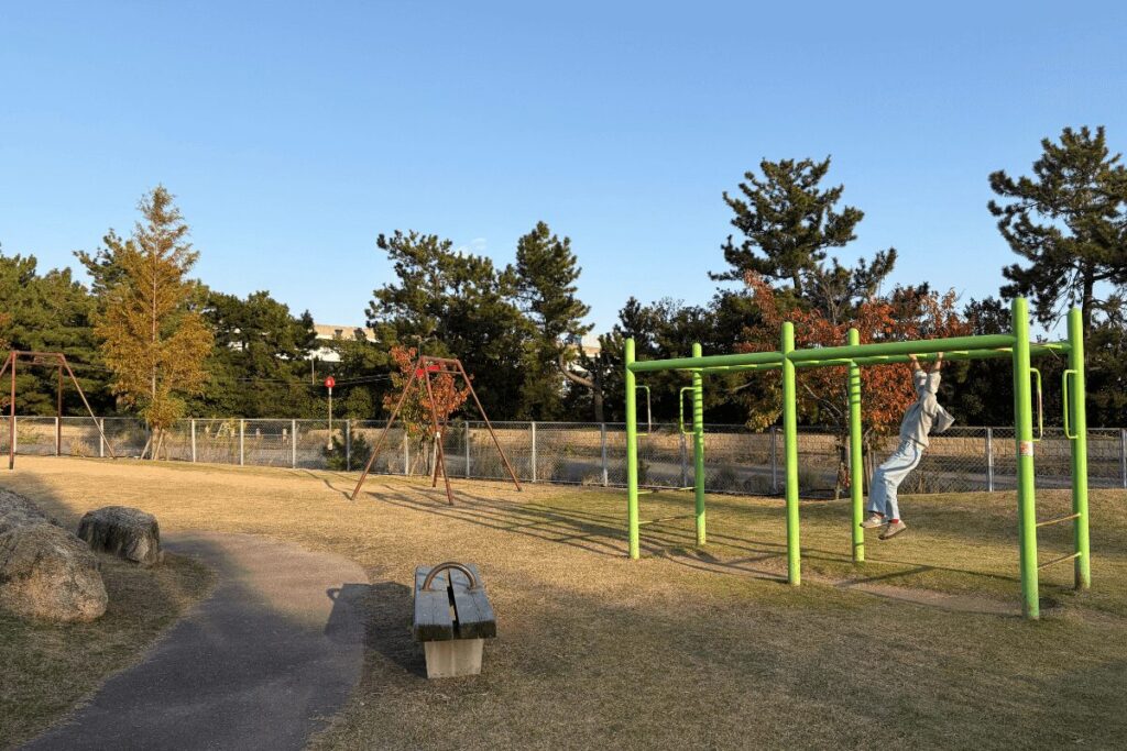 うんていで遊ぶ9歳の長男(2025年11月)