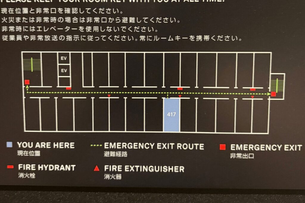 417号室の位置を示した避難経路図