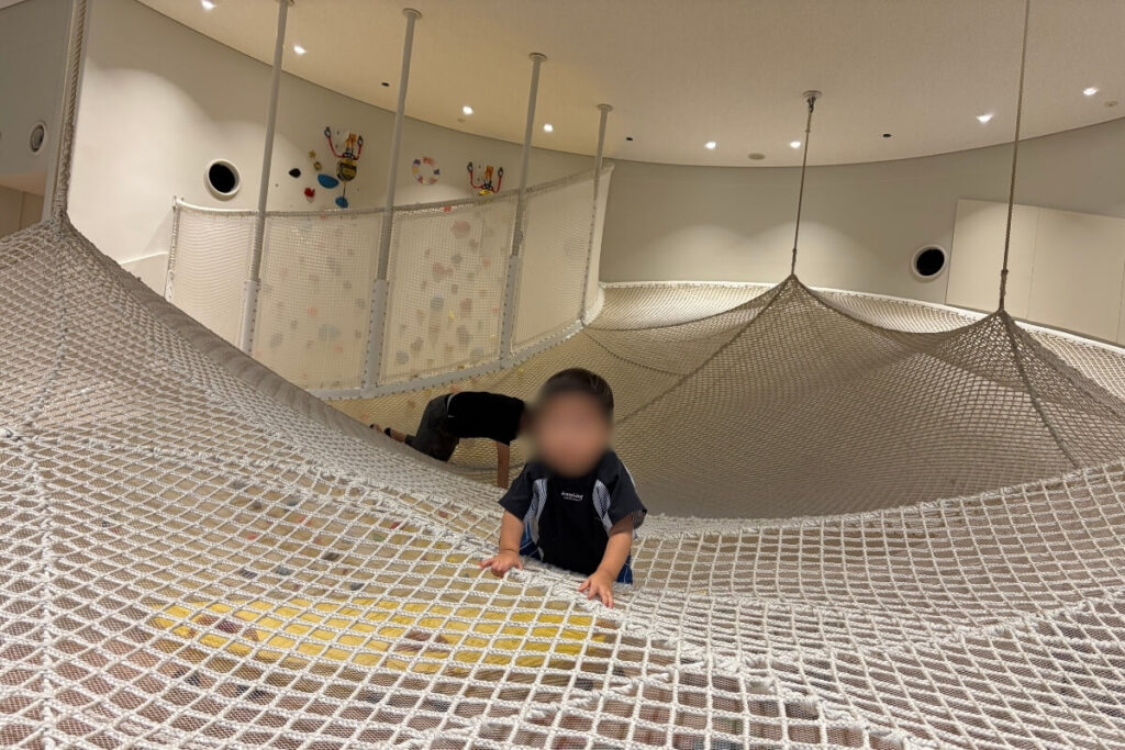 ホワイトあみあみマウンテン5ピークスで遊ぶ1歳の次男